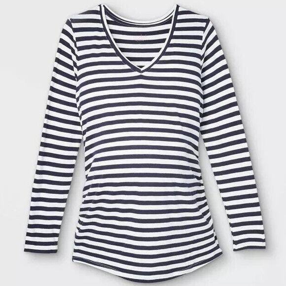 Isabel Maternity Long Sleeve V-Neck Side Shirred Maternity T-Shirt Navy Womens S - Picture 1 of 10